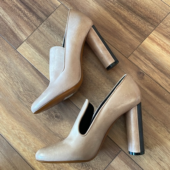 Damir Doma Womens Nude Leather heeled loafer Pumps Shoes Size 37.5 - Picture 6 of 10